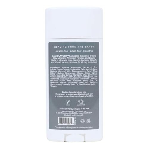 Natural Clay Dry Deodorant for Men – Sandalwood Scent – 2.8 oz Stick by Zion Health - görsel 3