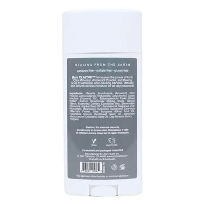 Natural Clay Dry Deodorant for Men – Sandalwood Scent – 2.8 oz Stick by Zion Health