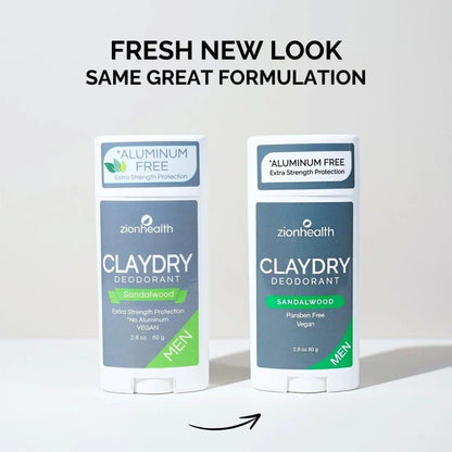 Natural Clay Dry Deodorant for Men – Sandalwood Scent – 2.8 oz Stick by Zion Health