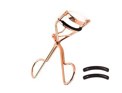 Professional Metal Eyelash Curler with 2 Replacement Silicone Pads – Pinch-Free, Pain-Free Lash Curler for All Eye Shapes (Gold, 3-Piece Set)