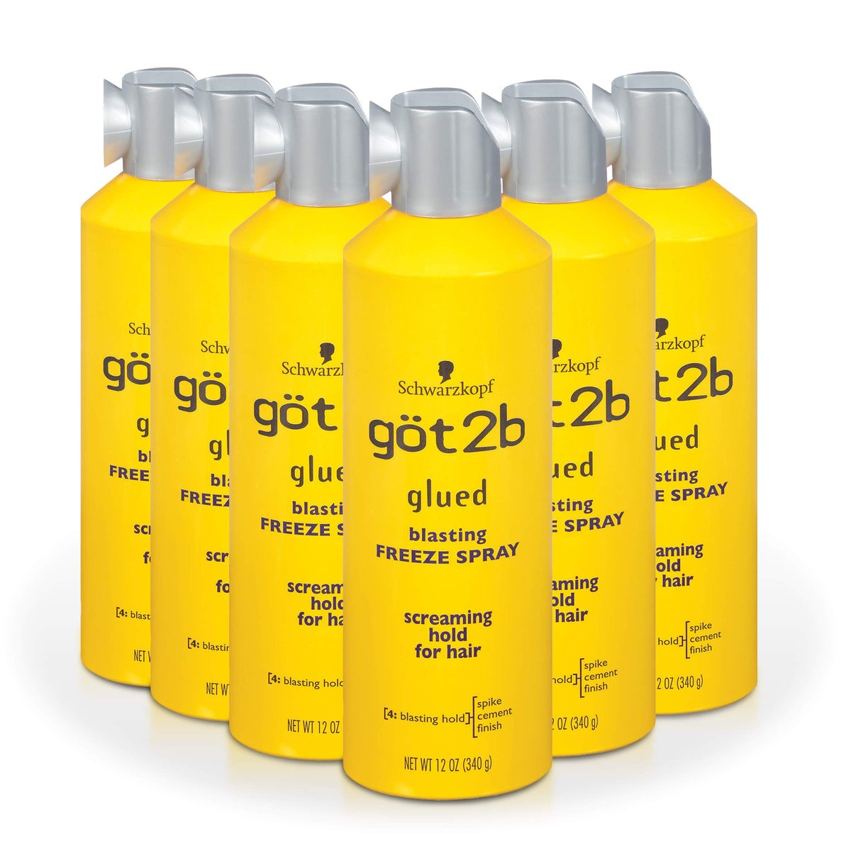 Got2b Glued Blasting Freeze Hair Spray, 12 fl oz (Pack of 6) - Extra Strong Hold for Spikes & Styles, All-Day Hold, Wind & Humidity Resistant Avelisse