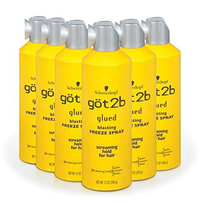 Got2b Glued Blasting Freeze Hair Spray, 12 fl oz (Pack of 6) - Extra Strong Hold for Spikes & Styles, All-Day Hold, Wind & Humidity Resistant Avelisse