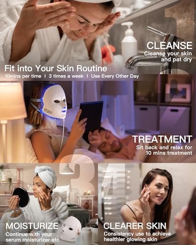 NEWKEY 4D LED Red & Blue Light Therapy Face Mask – Anti-Aging & Acne Treatment with 150 LEDs, 10-Minute Auto-Off, Plug-In Avelisse