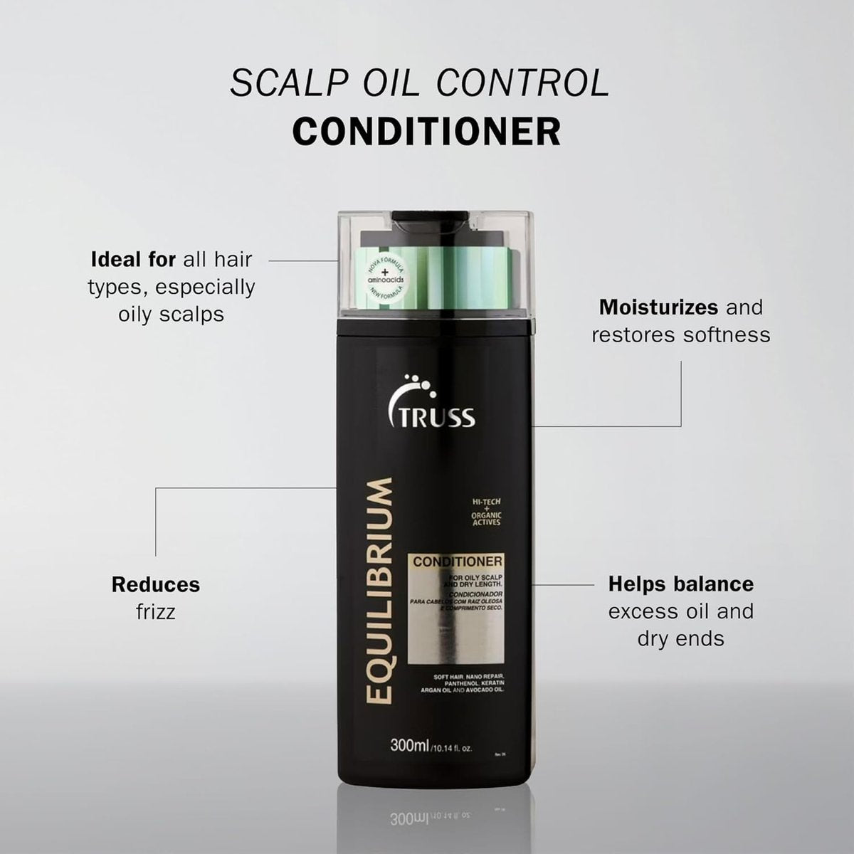 TRUSS Equilibrium Conditioner for Oily Scalp - Hydrating Conditioner with Keratin & Argan Oil - Balancing Formula for Oily Scalp & Dry Ends - Reduces Frizz & Restores Softness (10.14 oz) Avelisse