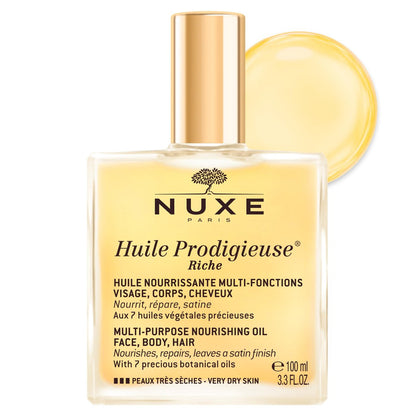 Nuxe Huile Prodigieuse Riche Nourishing Oil – Intense Hydration & Luxurious Radiant Glow for Face, Body & Hair Avelisse