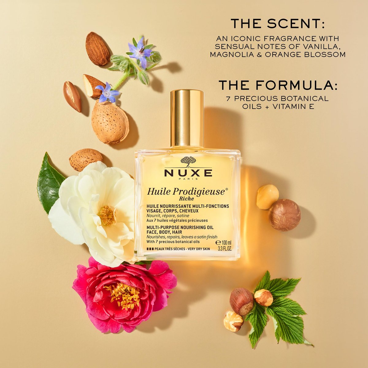 Nuxe Huile Prodigieuse Riche Nourishing Oil – Intense Hydration & Luxurious Radiant Glow for Face, Body & Hair Avelisse