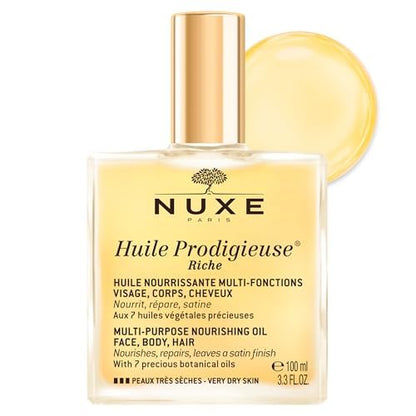 Nuxe Huile Prodigieuse Riche Nourishing Oil – Intense Hydration & Luxurious Radiant Glow for Face, Body & Hair Avelisse