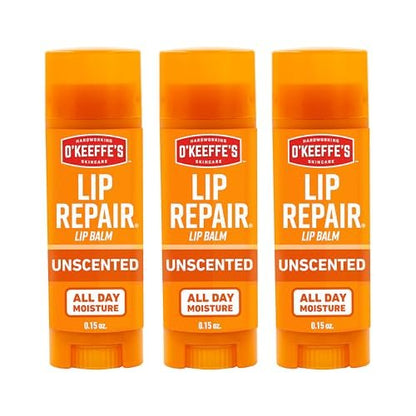 O'Keeffe's Lip Repair Unscented Lip Balm for Dry, Cracked Lips - Stick (3 Pack) - Moisturizer for Very Dry Lips