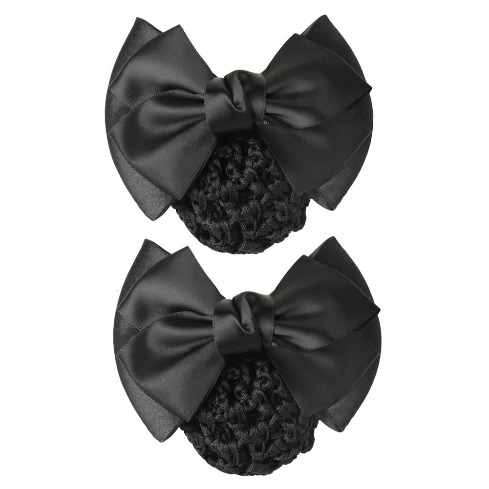 AKOAK 2-Pack Black Bowknot Snood Net Hair Clip – Elegant Bun Cover for Women Avelisse