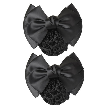 AKOAK 2-Pack Black Bowknot Snood Net Hair Clip – Elegant Bun Cover for Women Avelisse