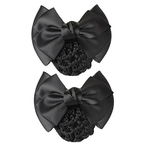 AKOAK 2-Pack Black Bowknot Snood Net Hair Clip – Elegant Bun Cover for Women Avelisse