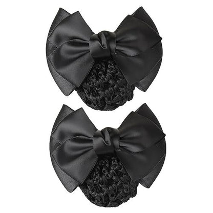 AKOAK 2-Pack Black Bowknot Snood Net Hair Clip – Elegant Bun Cover for Women Avelisse