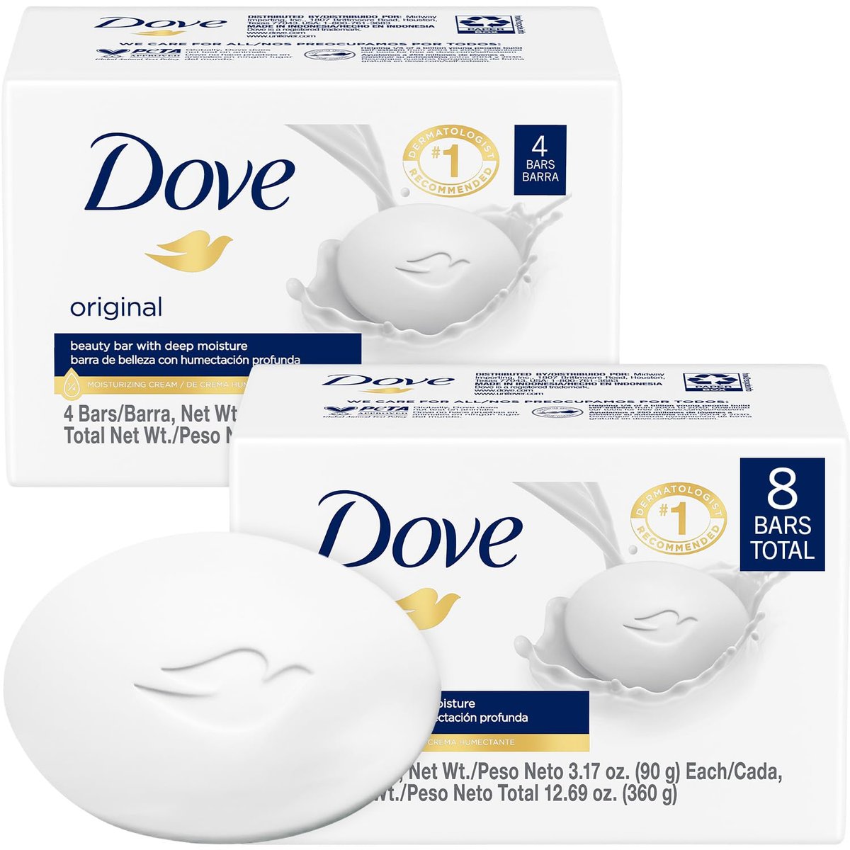 Dove Original Beauty Bar 2-Pack – 8 Soap Bars, 3.17 oz Each, 3-in-1 Moisturizing Face, Body & Hand Soap Avelisse