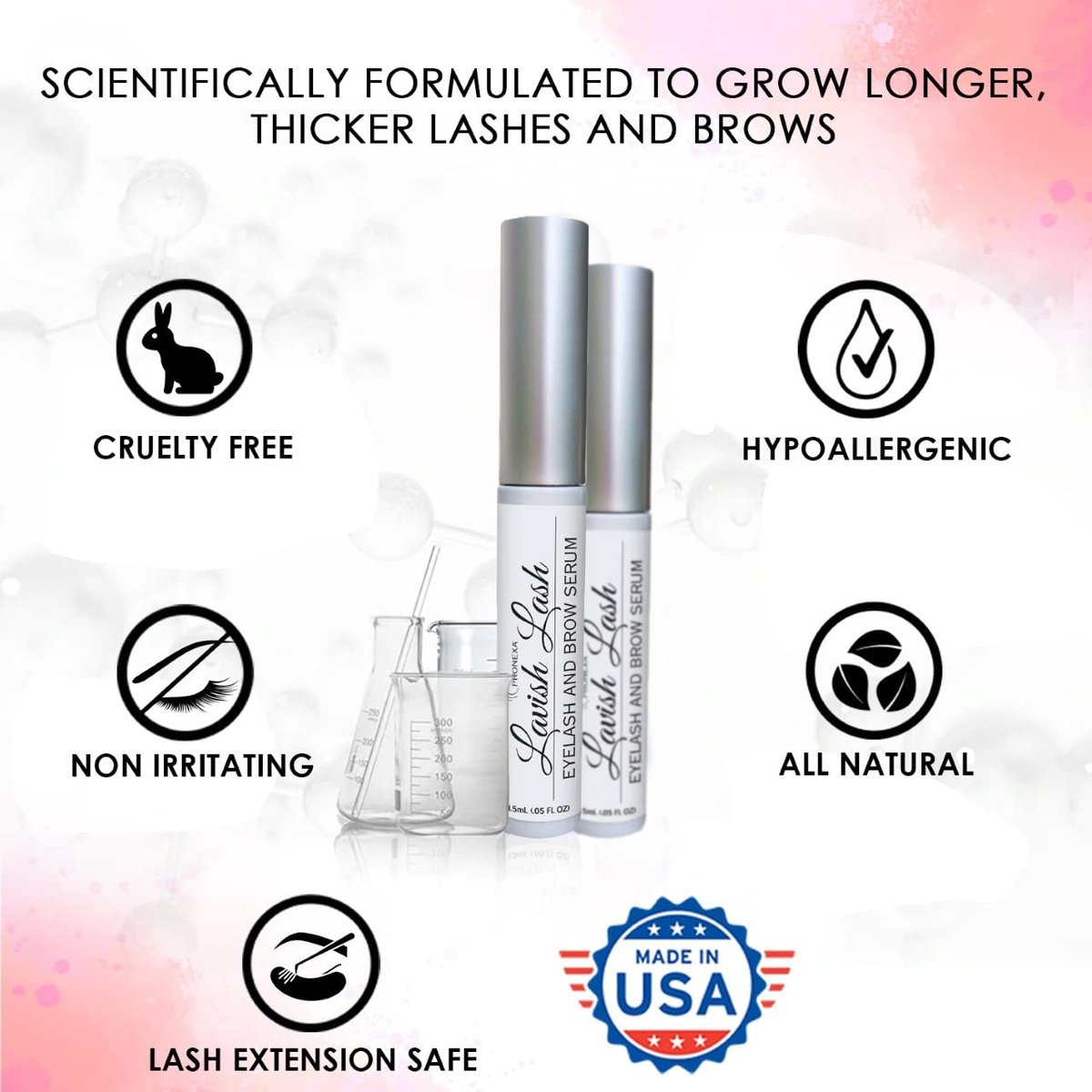 Pronexa Hairgenics Lavish Lash - Eyelash Growth Enhancer & Brow Serum with Biotin & Natural Growth Peptides for Long, Thick Lashes and Eyebrows - Dermatologist Certified, Cruelty Free & Hypoallergenic Avelisse