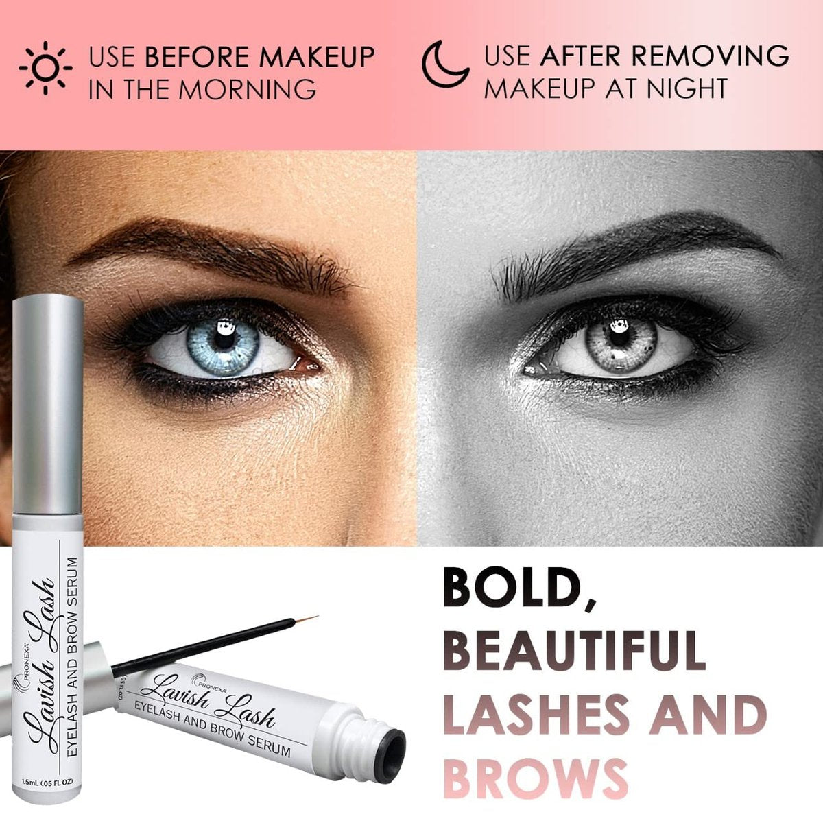 Pronexa Hairgenics Lavish Lash - Eyelash Growth Enhancer & Brow Serum with Biotin & Natural Growth Peptides for Long, Thick Lashes and Eyebrows - Dermatologist Certified, Cruelty Free & Hypoallergenic Avelisse