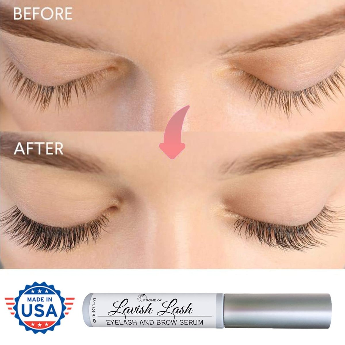 Pronexa Hairgenics Lavish Lash - Eyelash Growth Enhancer & Brow Serum with Biotin & Natural Growth Peptides for Long, Thick Lashes and Eyebrows - Dermatologist Certified, Cruelty Free & Hypoallergenic Avelisse
