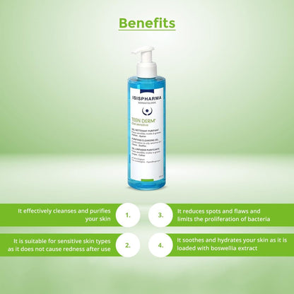 IsisPharma Teen Derm Gel Sensitive 250ml - Gentle Cleansing Gel for Sensitive Skin Avelisse