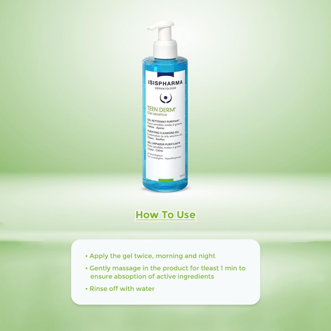 IsisPharma Teen Derm Gel Sensitive 250ml - Gentle Cleansing Gel for Sensitive Skin Avelisse