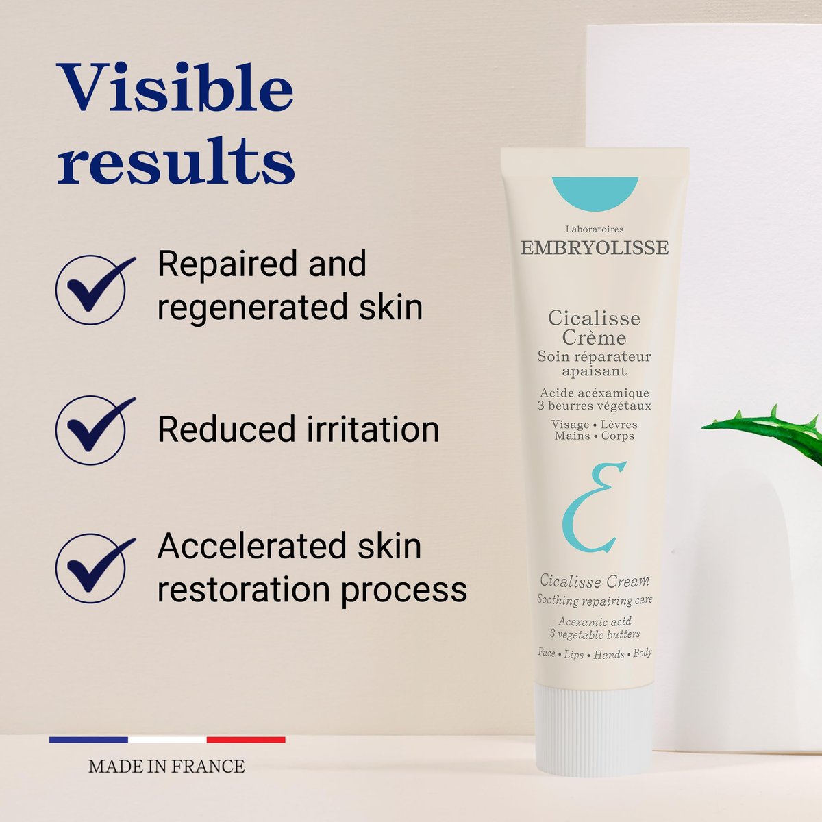 Embryolisse Cicalisse Face Cream - Hyaluronic Acid Moisturizer for Skin Restoration, Daily Care for Face, Body & Lips, All Skin Types, 1.35 Fl Oz Avelisse