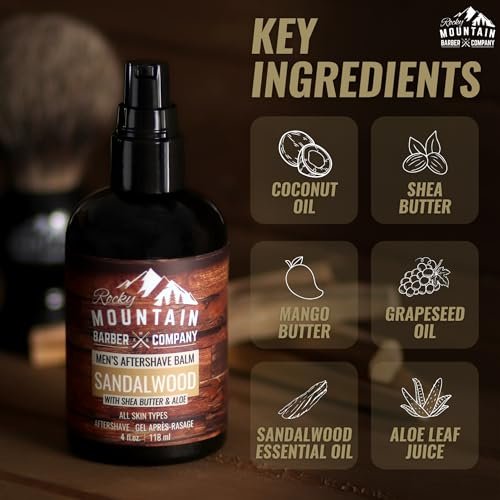 Rocky Mountain Barber Company Aftershave Balm for Men – Sandalwood, Coconut Oil, Shea Butter – 4 oz Avelisse