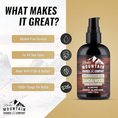 Rocky Mountain Barber Company Aftershave Balm for Men – Sandalwood, Coconut Oil, Shea Butter – 4 oz Avelisse