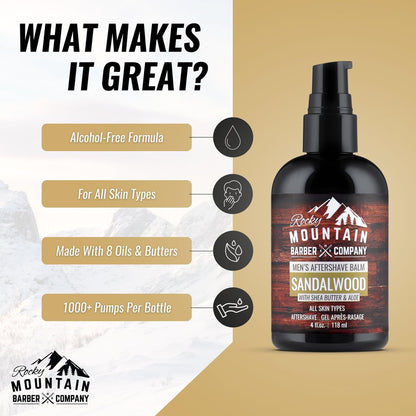 Rocky Mountain Barber Company Aftershave Balm for Men – Sandalwood, Coconut Oil, Shea Butter – 4 oz Avelisse