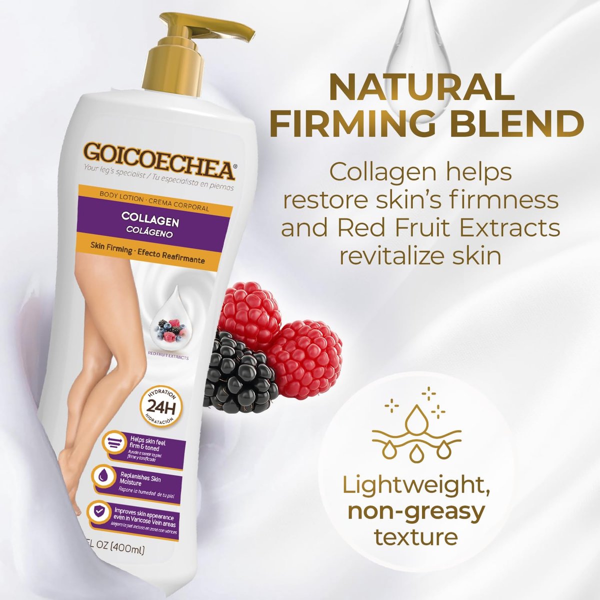 Goicoechea Skin Firming Cream - Collagen & Elastin Body Lotion for Women, 24H Hydration, Varicose Veins & Restless Legs, 13.5 oz - görsel 11
