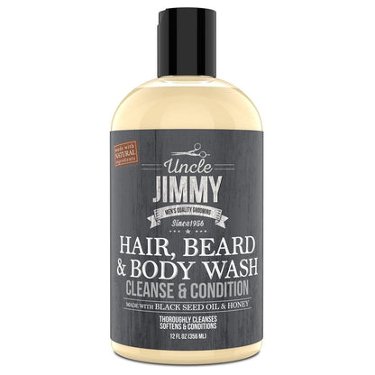 Uncle Jimmy Hair, Beard & Body Men's Wash - Sulfate Free, Paraben Free, 12 Fl Oz Avelisse