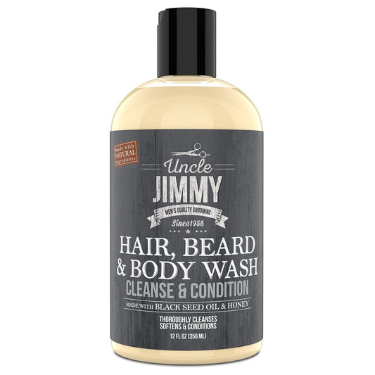 Uncle Jimmy Hair, Beard & Body Men's Wash - Sulfate Free, Paraben Free, 12 Fl Oz Avelisse