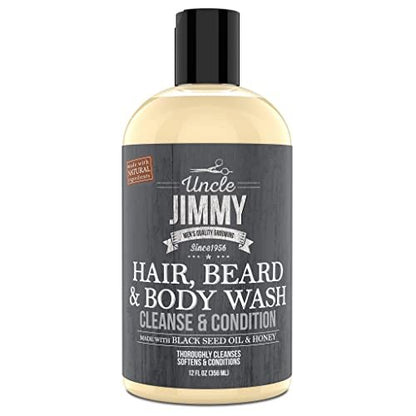 Uncle Jimmy Hair, Beard & Body Men's Wash - Sulfate Free, Paraben Free, 12 Fl Oz Avelisse