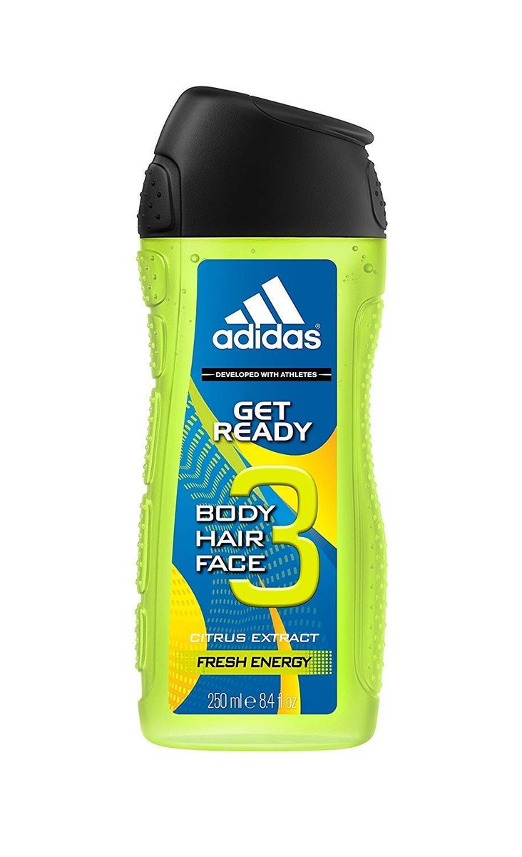 adidas Get Ready Shower Gel 3-in-1 - Sparkling Fresh Citrus Fragrance for Body, Hair & Face, pH-Friendly, 250 ml - görsel 2