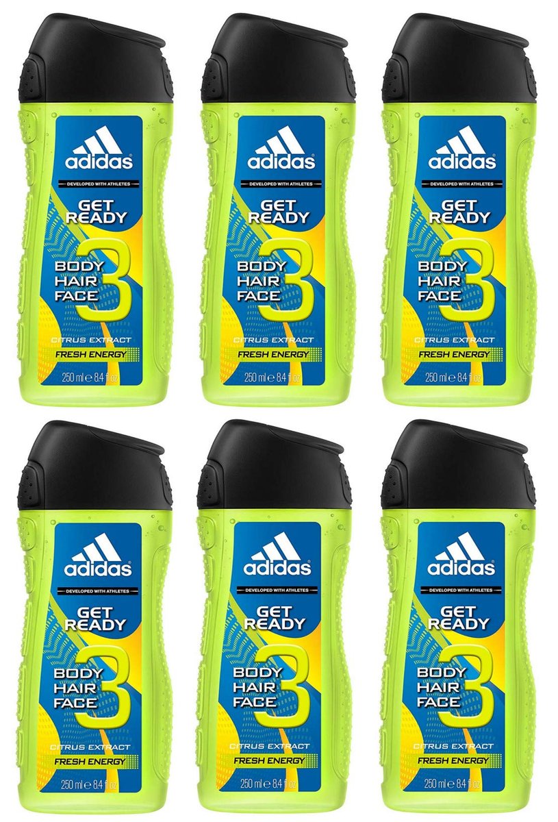 adidas Get Ready Shower Gel 3-in-1 - Sparkling Fresh Citrus Fragrance for Body, Hair & Face, pH-Friendly, 250 ml - görsel 6