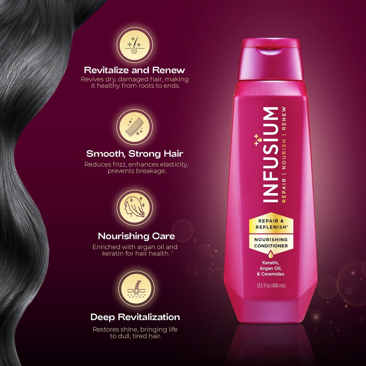 Infusium Repair and Volumize Conditioner with Collagen & Hyaluronic Acid – Plumps Hair, Reduces Brittleness & Frizz – 13.5 oz - görsel 3