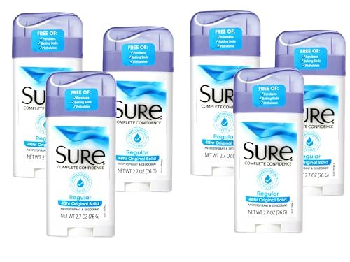 SURE Antiperspirant Deodorant Solid, Regular, 2.6 oz (Pack of 6) – Long-Lasting Sweat & Odor Protection for Men and Women Avelisse