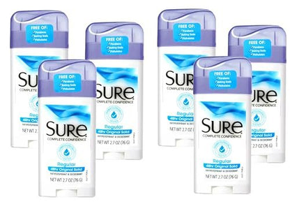 SURE Antiperspirant Deodorant Solid, Regular, 2.6 oz (Pack of 6) – Long-Lasting Sweat & Odor Protection for Men and Women Avelisse