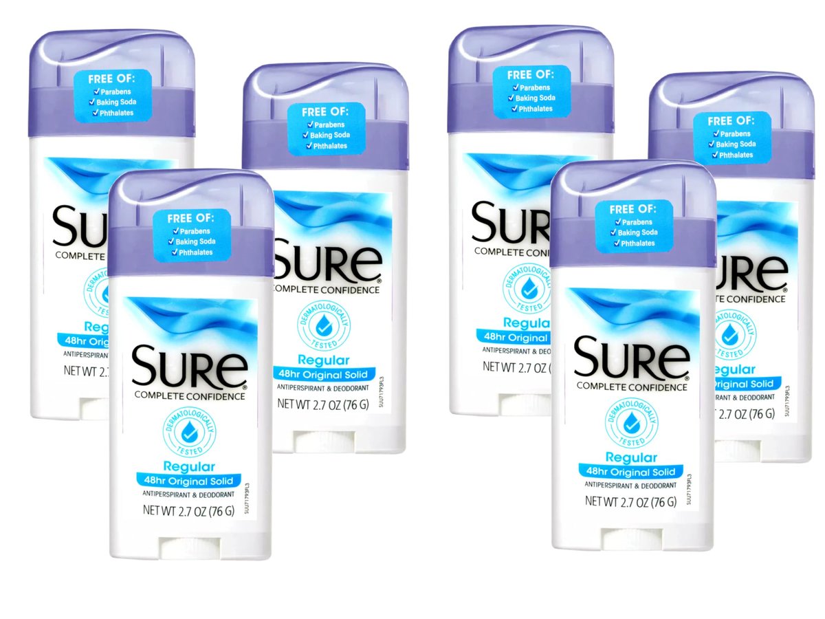 SURE Antiperspirant Deodorant Solid, Regular, 2.6 oz (Pack of 6) – Long-Lasting Sweat & Odor Protection for Men and Women Avelisse