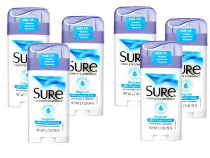 SURE Antiperspirant Deodorant Solid, Regular, 2.6 oz (Pack of 6) – Long-Lasting Sweat & Odor Protection for Men and Women Avelisse