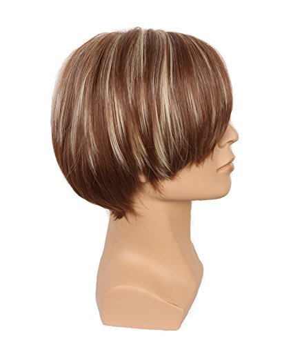 yuehong Adult Short Straight Brown Wig – Heat Resistant Synthetic Fiber, Durable & Breathable for Men - görsel 4