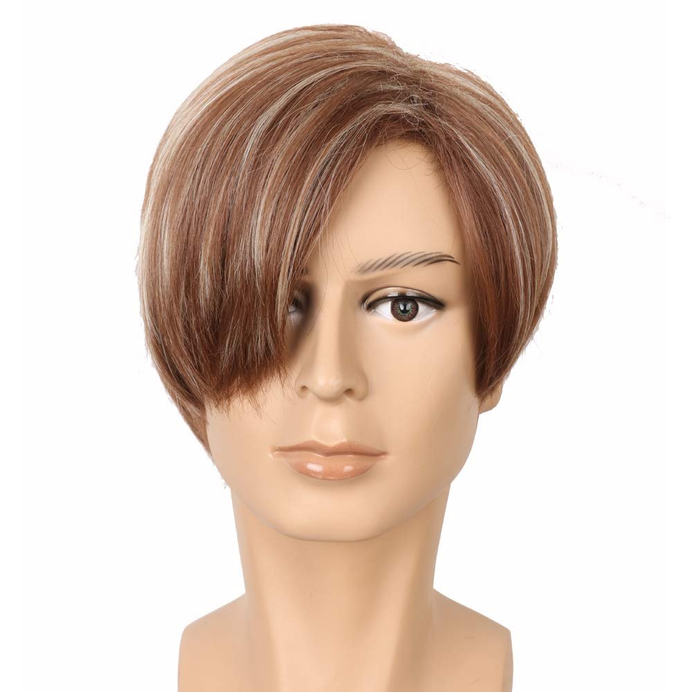 yuehong Adult Short Straight Brown Wig – Heat Resistant Synthetic Fiber, Durable & Breathable for Men - görsel 1