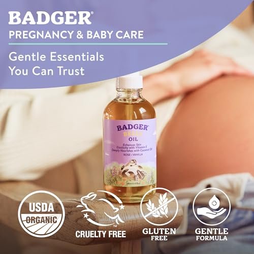 Badger Organic Pregnant Belly Oil - Jojoba & Coconut - 4 oz. | Stretch Mark Prevention & Skin Nourishment Avelisse