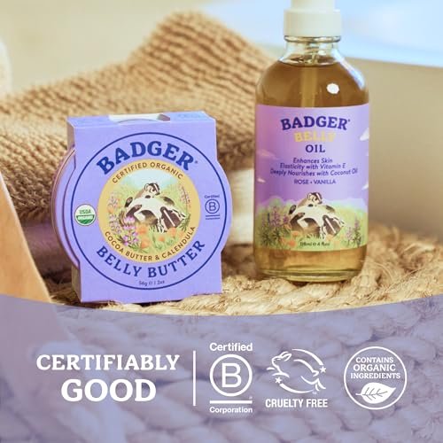 Badger Organic Pregnant Belly Oil - Jojoba & Coconut - 4 oz. | Stretch Mark Prevention & Skin Nourishment Avelisse