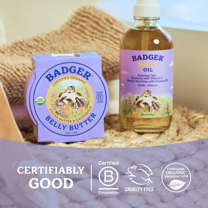 Badger Organic Pregnant Belly Oil - Jojoba & Coconut - 4 oz. | Stretch Mark Prevention & Skin Nourishment Avelisse