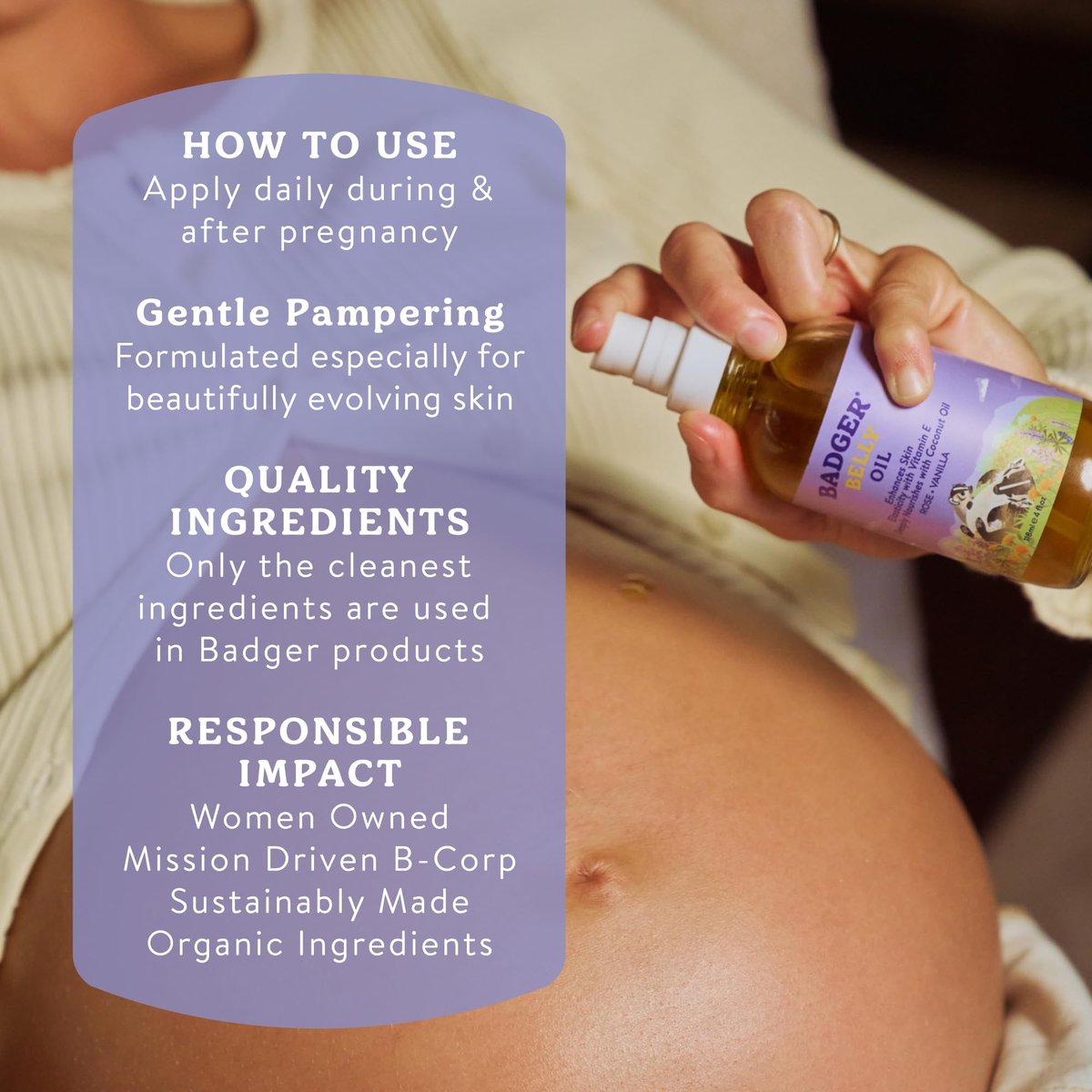 Badger Organic Pregnant Belly Oil - Jojoba & Coconut - 4 oz. | Stretch Mark Prevention & Skin Nourishment Avelisse