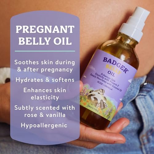 Badger Organic Pregnant Belly Oil - Jojoba & Coconut - 4 oz. | Stretch Mark Prevention & Skin Nourishment Avelisse