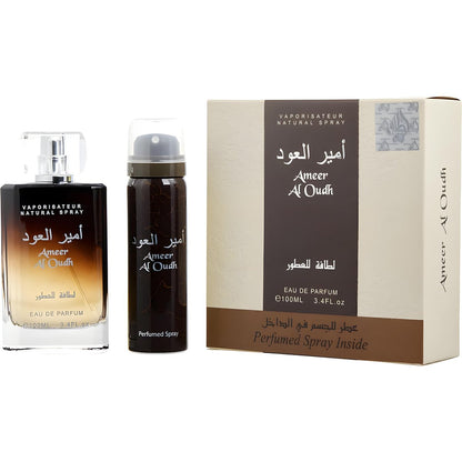 Lattafa Ameer Al Oudh Unisex Fragrance Set: Eau de Parfum 3.4 oz + Deodorant Spray 1.7 oz