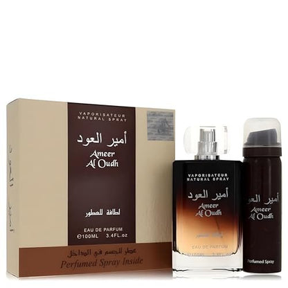 Lattafa Ameer Al Oudh Unisex Fragrance Set: Eau de Parfum 3.4 oz + Deodorant Spray 1.7 oz
