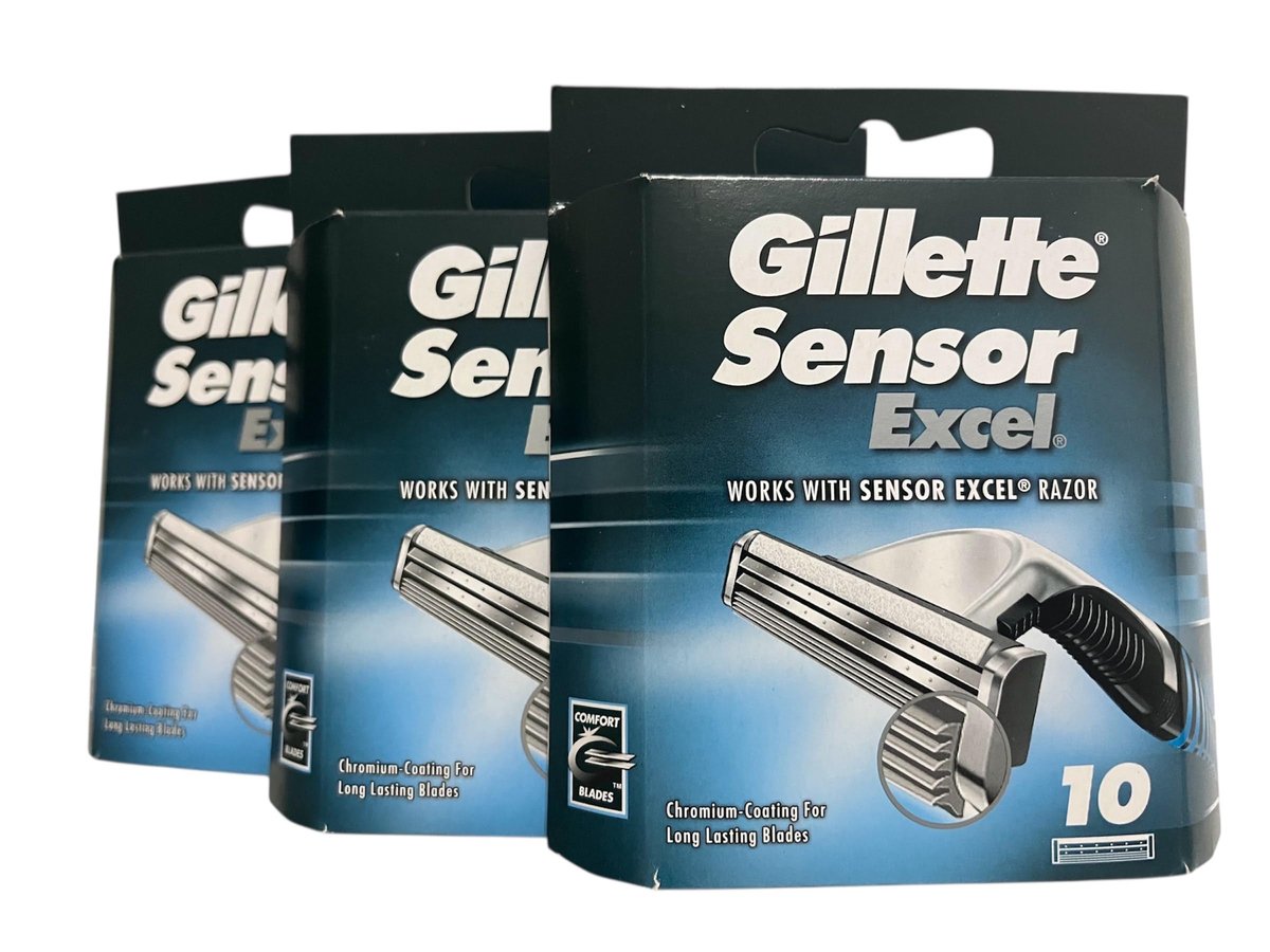 Gillette Sensor Excel Razor Blade Refills - 10 Count (Pack of 3) – 30 Cartridges Total Avelisse