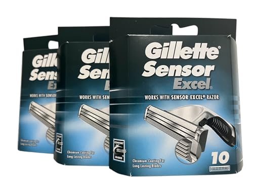 Gillette Sensor Excel Razor Blade Refills - 10 Count (Pack of 3) – 30 Cartridges Total Avelisse