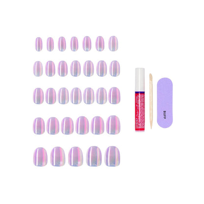 KISS Glam 'One n Only' Press On Nails - Short Round Pink, 32 Nails with Glue, File & Stick