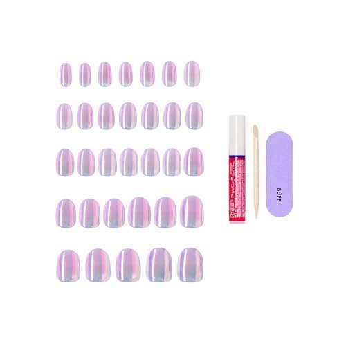 KISS Glam 'One n Only' Press On Nails - Short Round Pink, 32 Nails with Glue, File & Stick - görsel 7